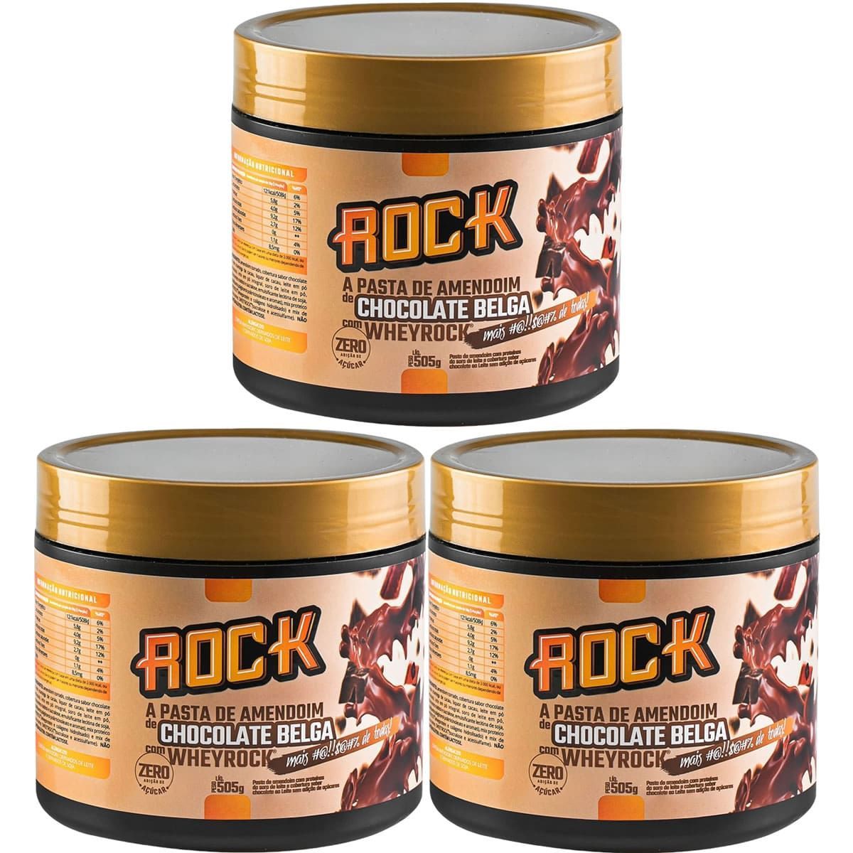 Kit 3X Pasta de Amendoim com Whey - 500g Chocolate Belga - Rock Peanut	
