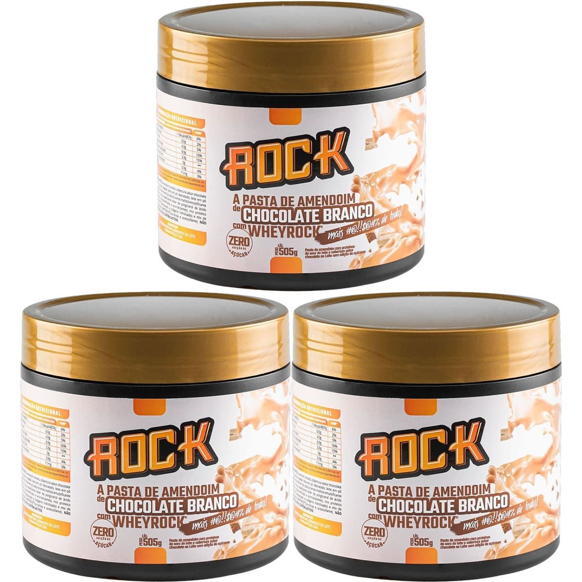 Kit 3X Pasta de Amendoim Com Whey - 500g Chocolate Branco - Rock Peanut