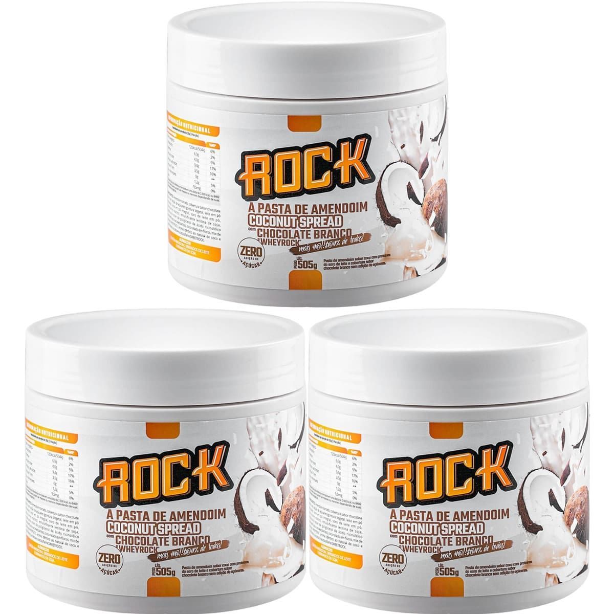 Kit 3X Pasta de Amendoim com Whey - 500g Coconut com Chocolate Branco - Rock Peanut