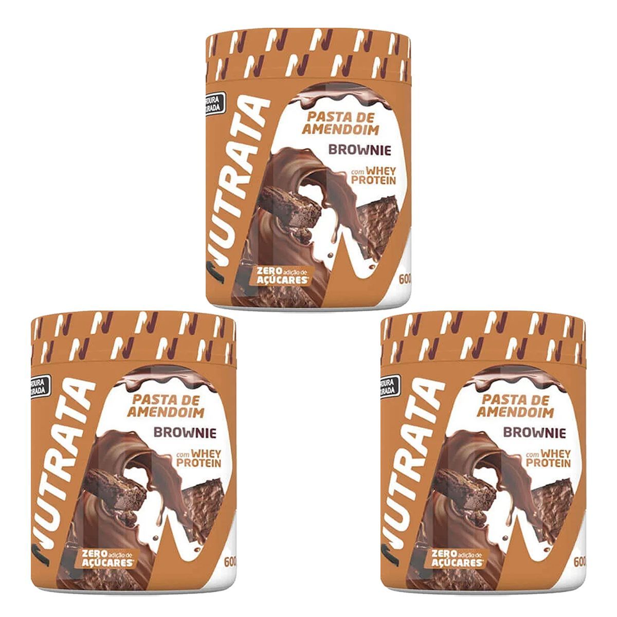 Kit 3X Pasta de Amendoim com Whey - 600g Brownie - Nutrata