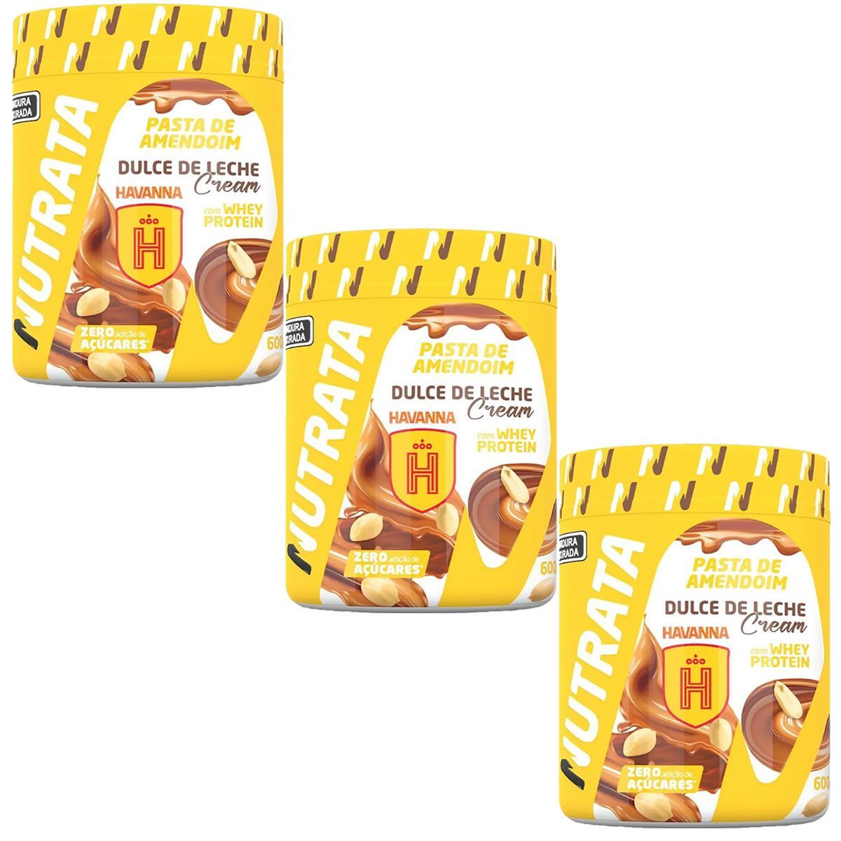 Kit 3X Pasta de Amendoim com Whey - 600g Dulce de Leche Cream Havanna - Nutrata