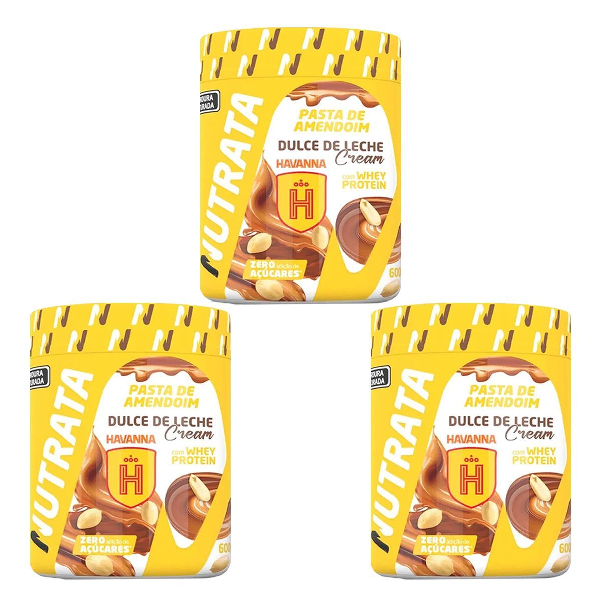 Kit 3X Pasta de Amendoim com Whey - 600g Dulce de Leche Crunch - Nutrata