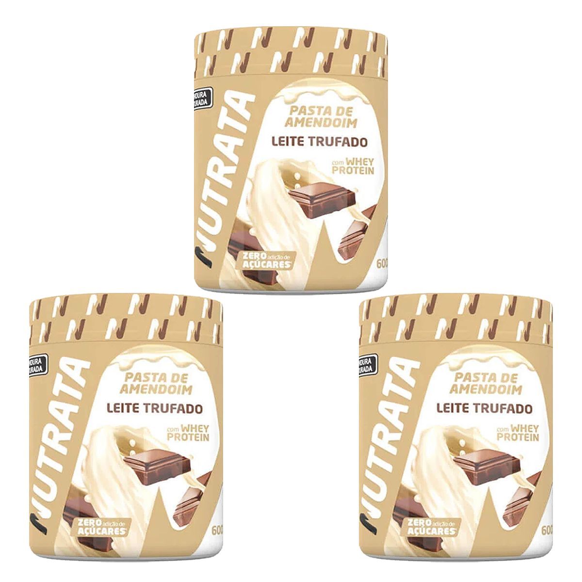 Kit 3X Pasta de Amendoim com Whey - 600g Leite Trufado - Nutrata