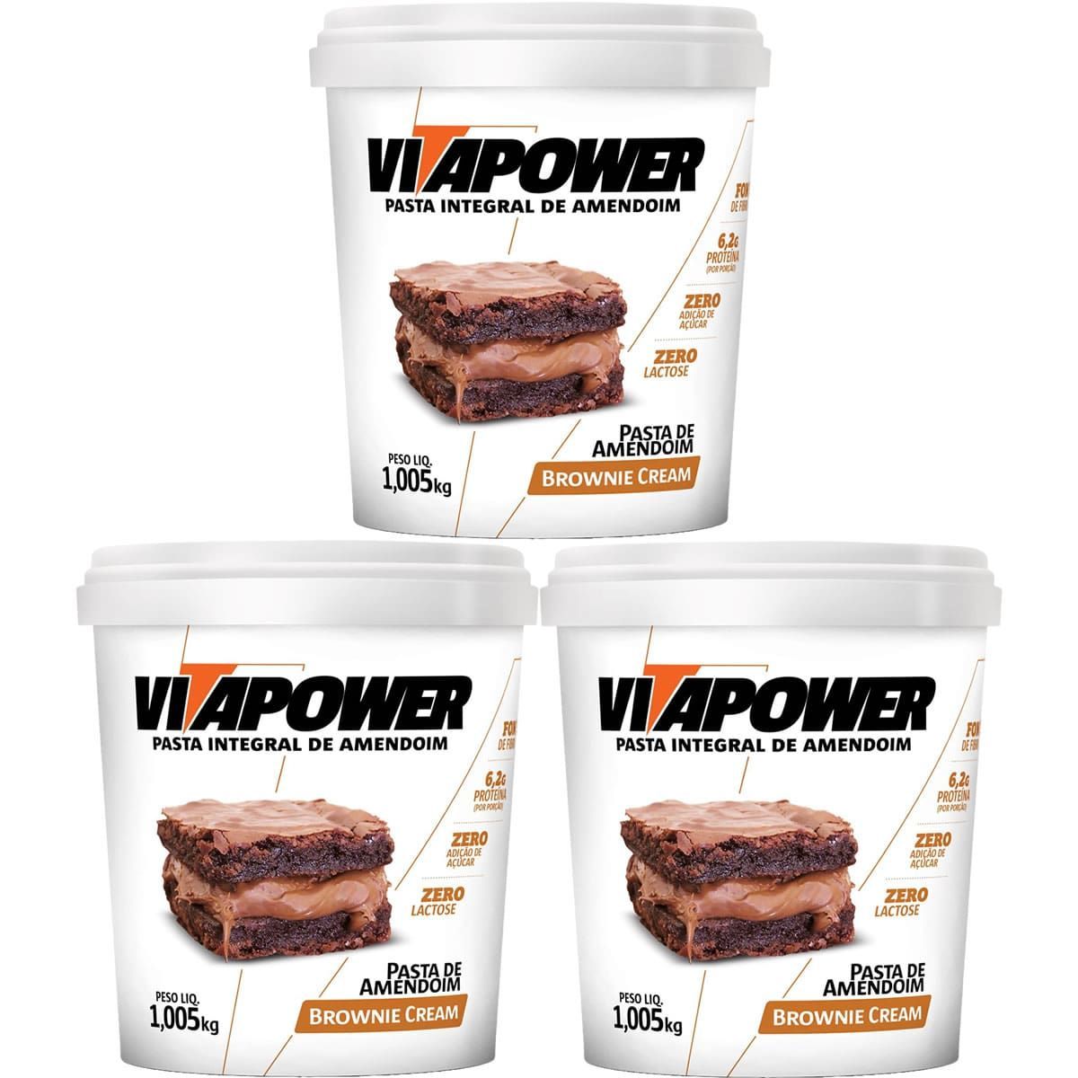 Kit 3X Pasta de Amendoim Integral - 1005g Brownie Cream - VitaPower