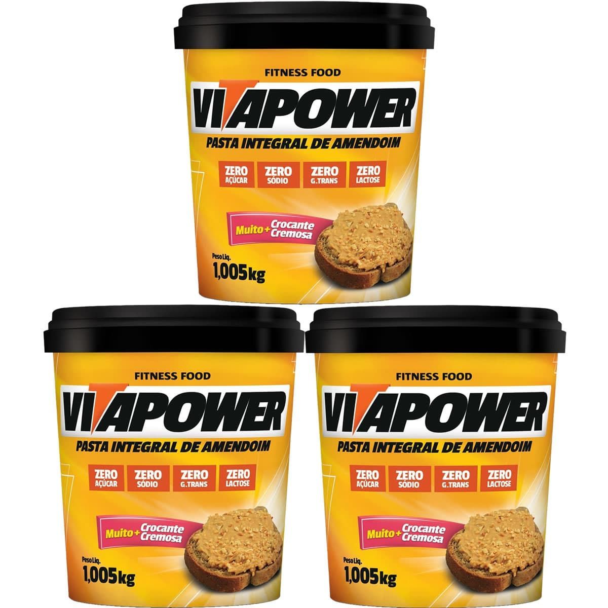 Kit 3X Pasta de Amendoim Integral - 1005g Crocante - VitaPower