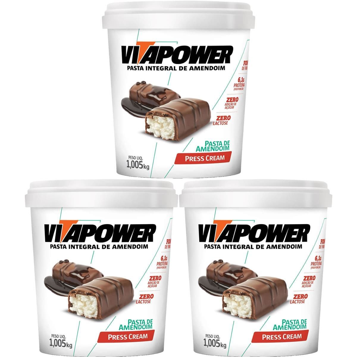 Kit 3X Pasta de Amendoim Integral - 1005g Press Cream - VitaPower