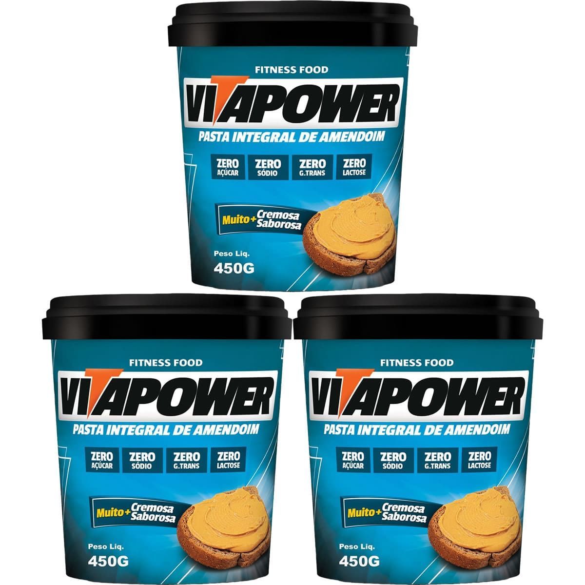 Kit 3X Pasta de Amendoim Integral - 450g Natural -  VitaPower
