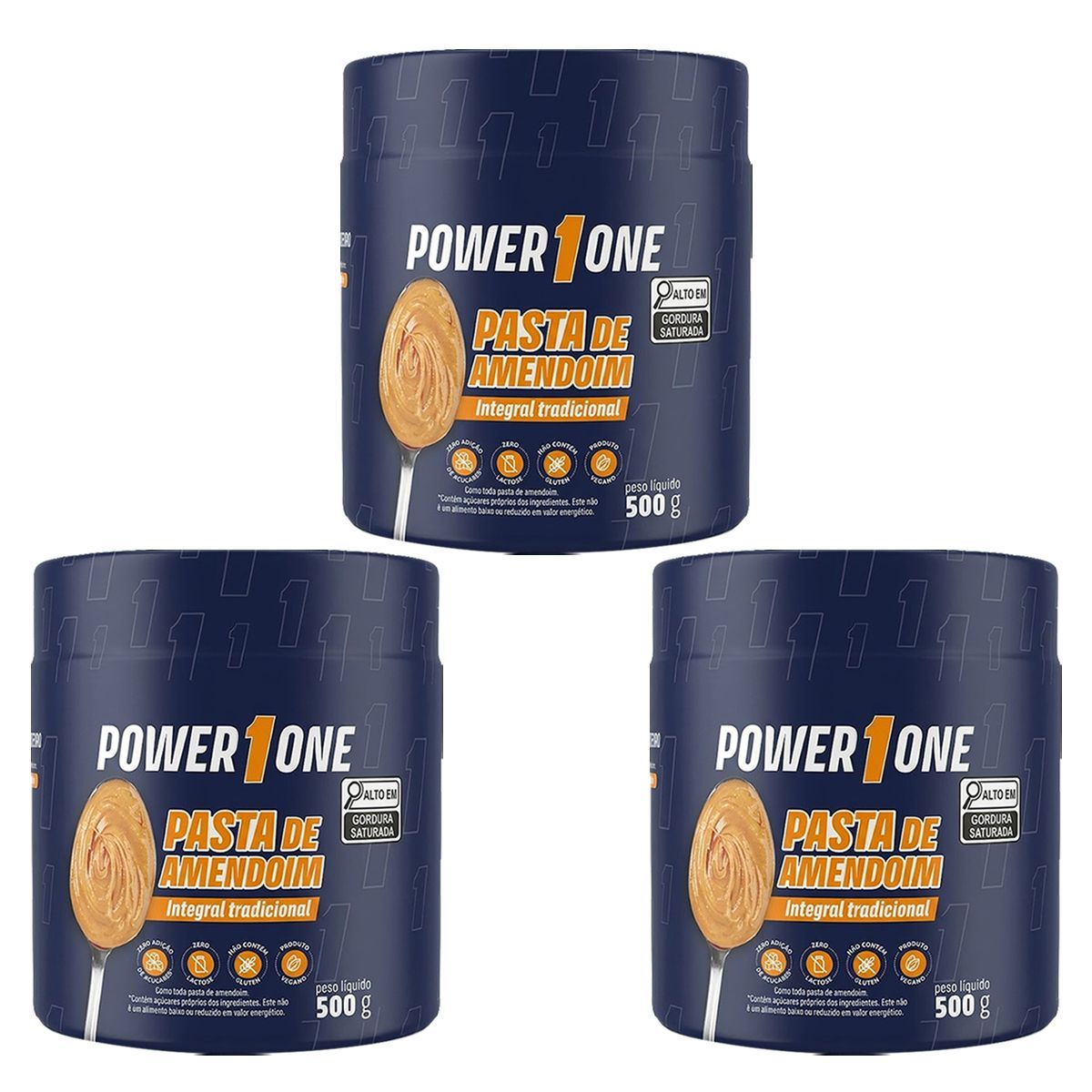Kit 3X Pasta de Amendoim Integral - 500g - Power One