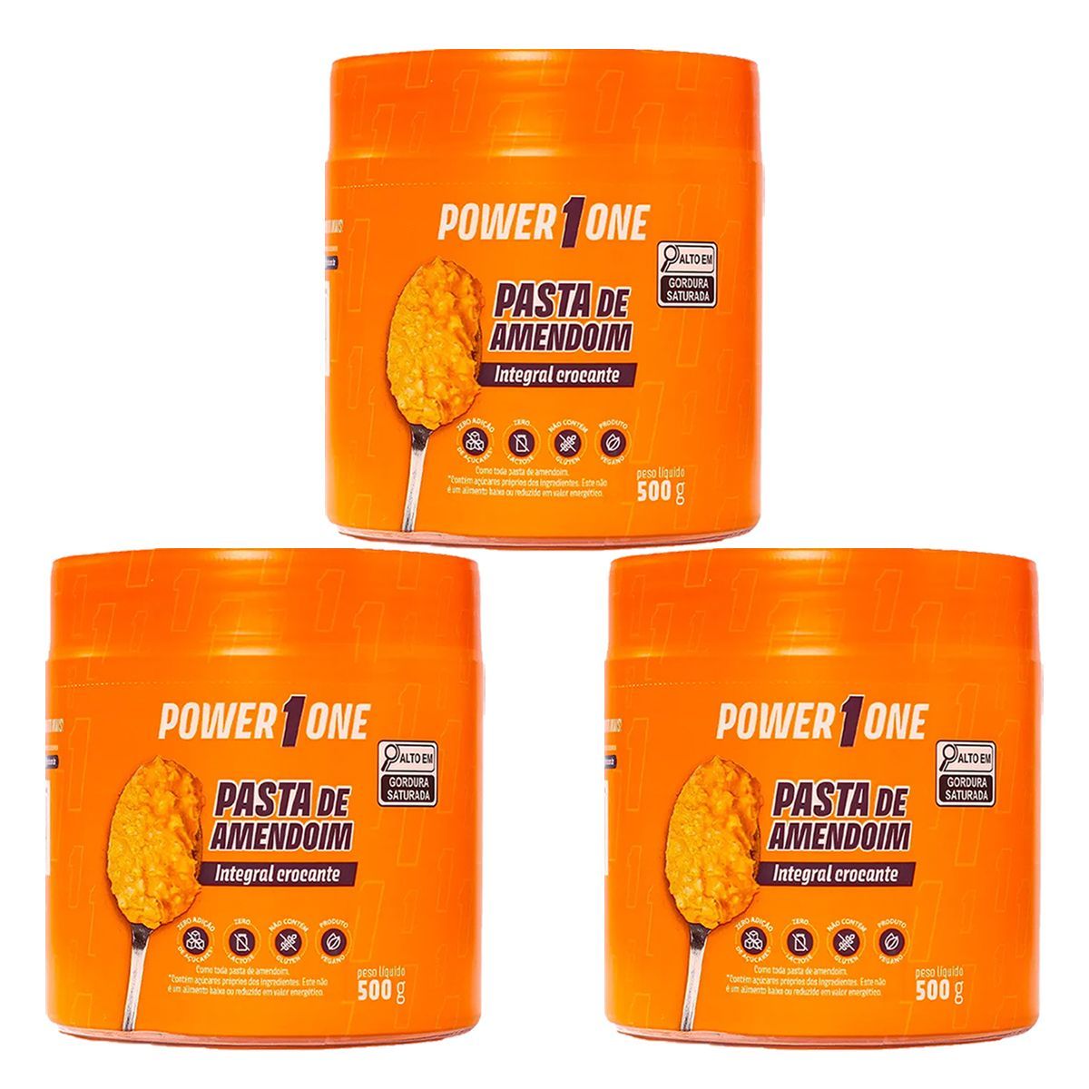 Kit 3X Pasta de Amendoim Integral Crocante - 500g - Power One