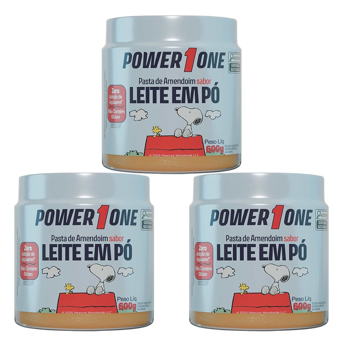 Kit 3X Pasta de Amendoim Snoopy - 600g Leite em P� - Power One
