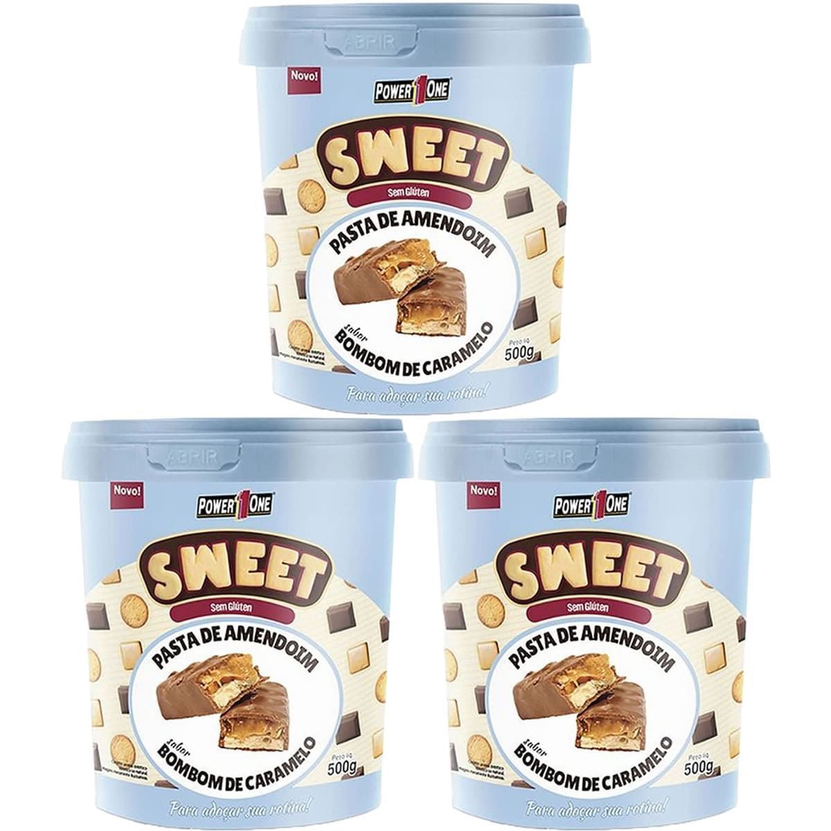 Kit 3X Pasta de Amendoim Sweet - 500g Bombom de Caramelo - Power One