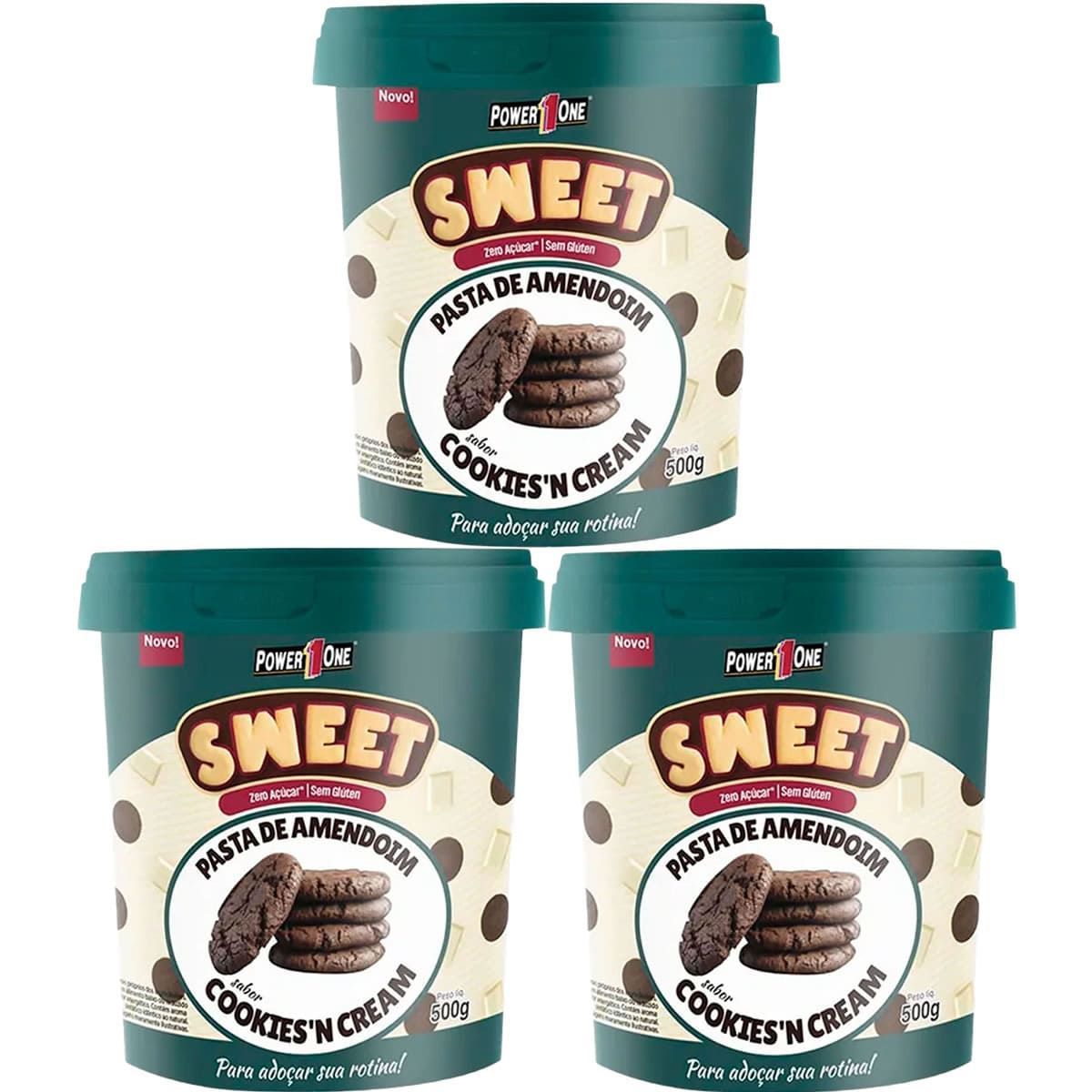 Kit 3X Pasta de Amendoim Sweet - 500g Cookies And Cream - Power One