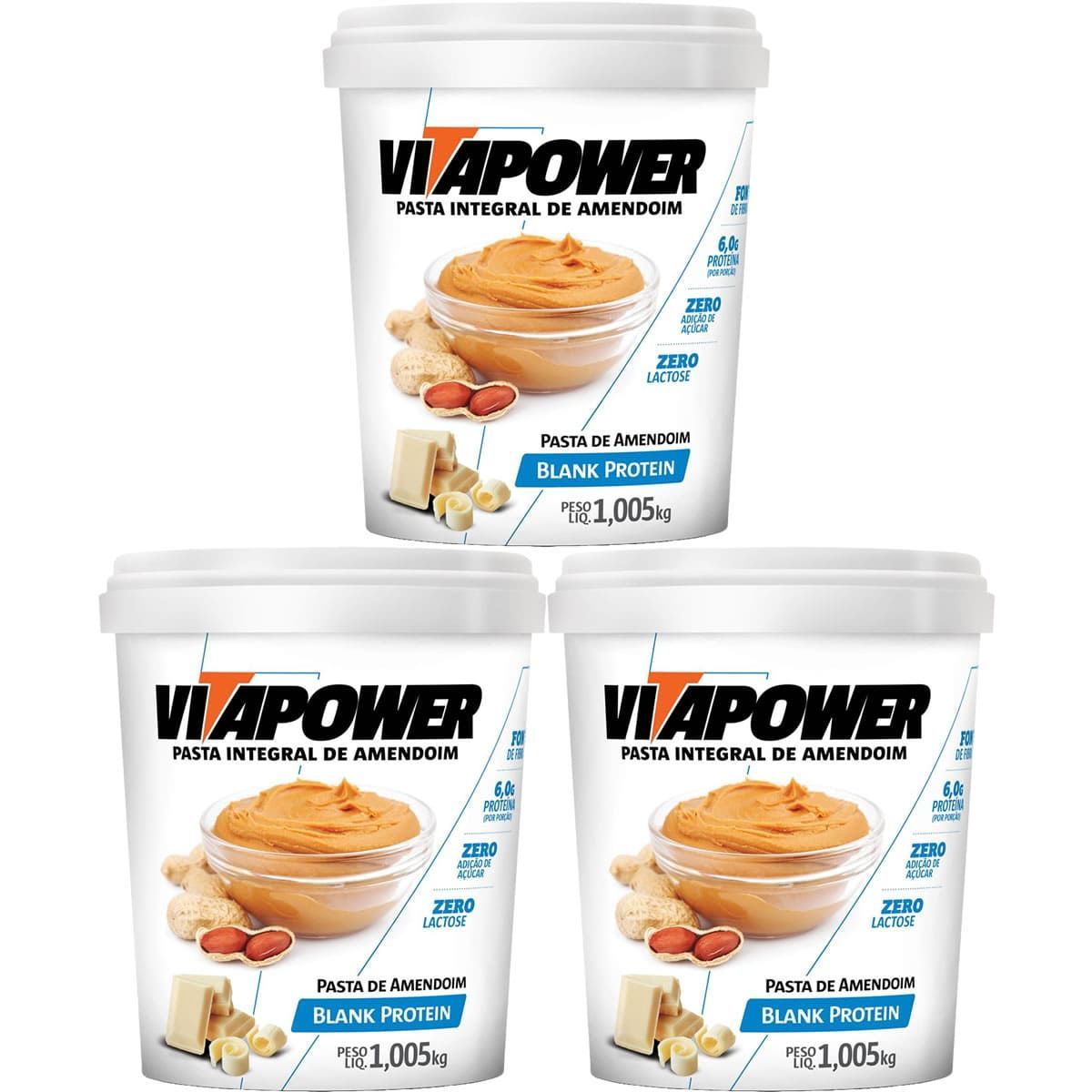 Kit 3X Pasta Integral de Amendoim - 1005g Blank Protein - VitaPower