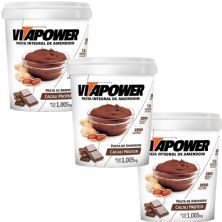 Kit 3X Pasta Integral de Amendoim - 1005g Cacau Protein - VitaPower