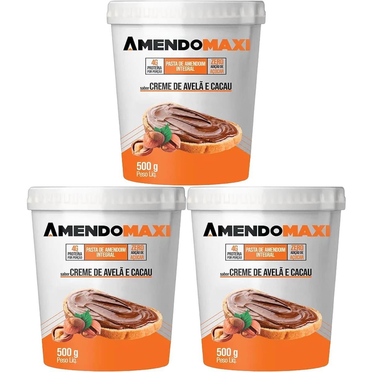 Kit 3X Pasta Integral de Amendoim - 500g Creme de Avel� e Cacau - AmendoMaxi