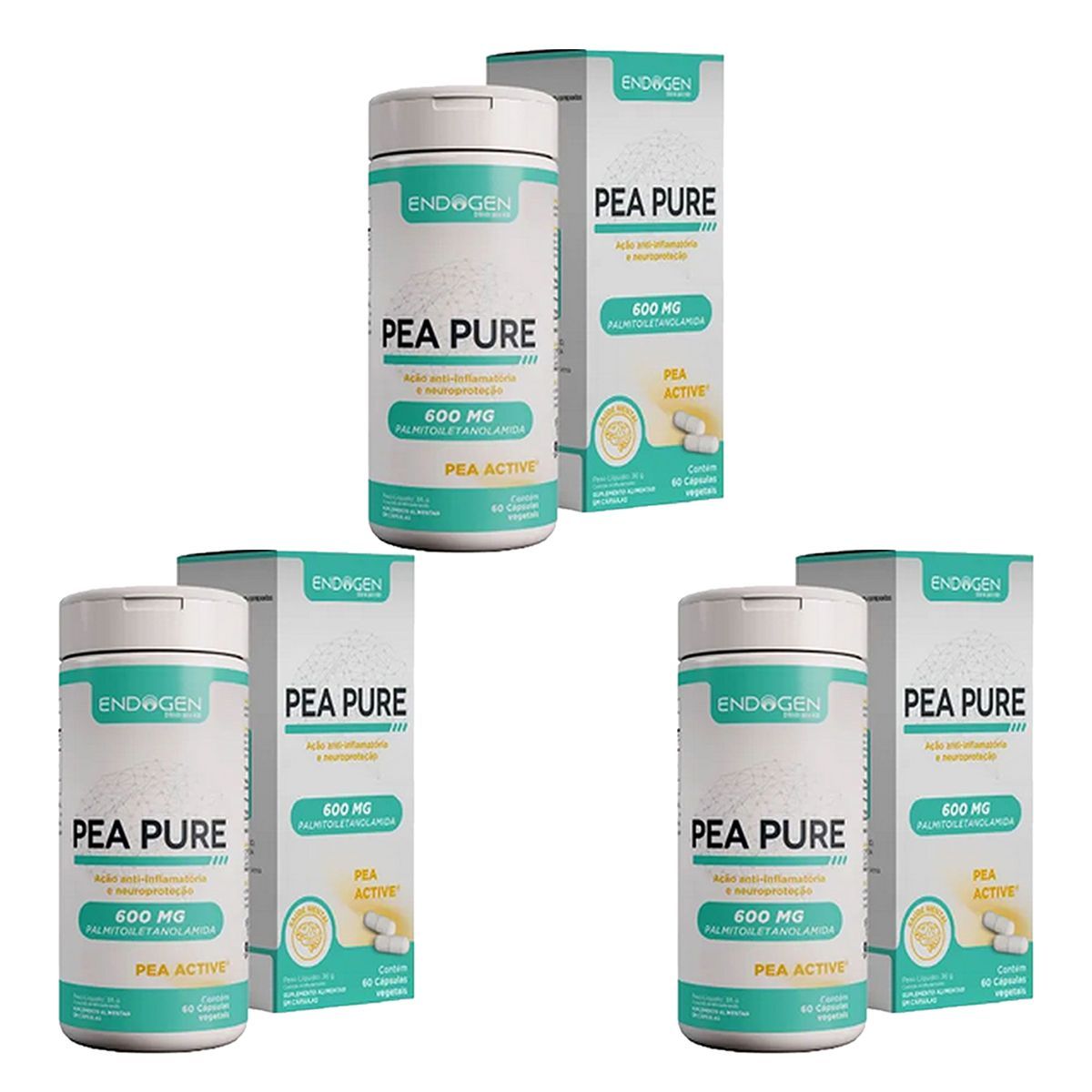 Kit 3X Pea Pure 600mg - 60 C�psulas - Endogen