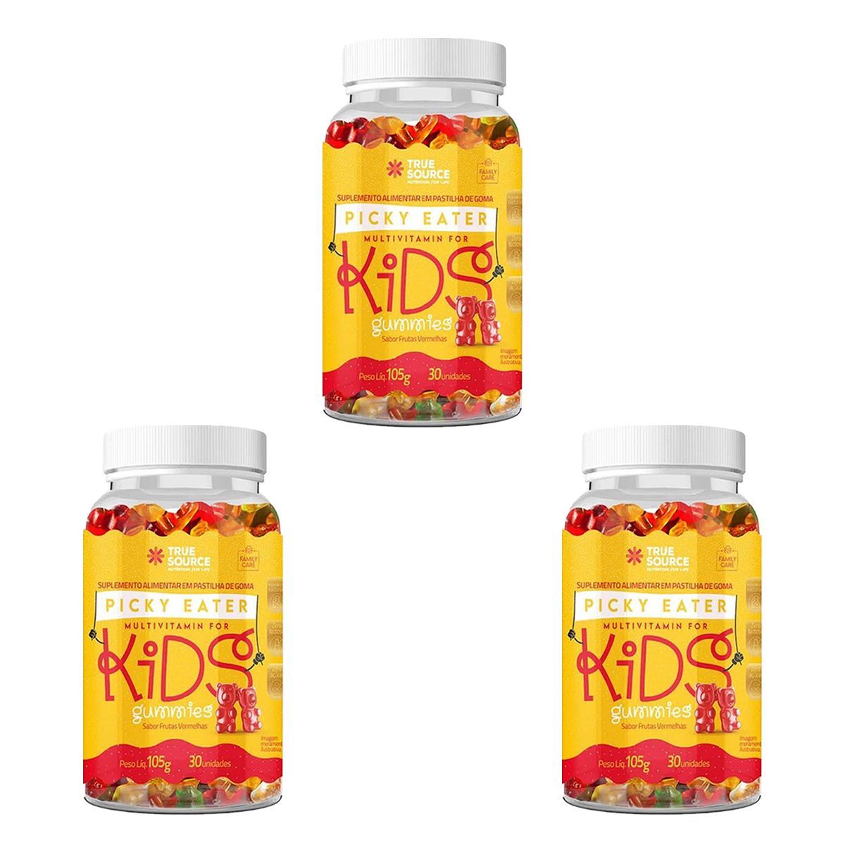 Kit 3X Picky Eater Multivitamin For Kids - 30 Gomas Frutas Vermelhas - True Source