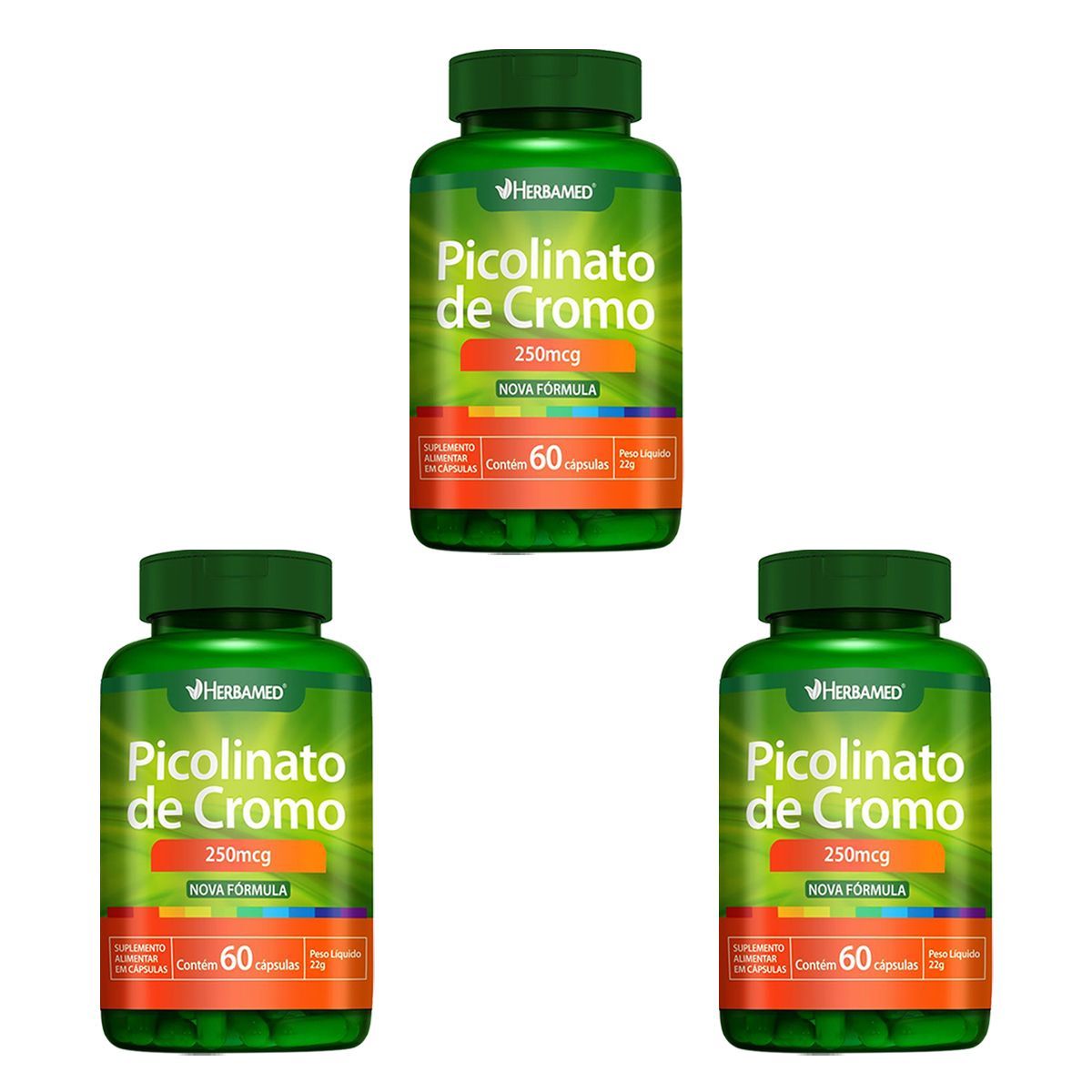 Kit 3X Picolinato Cromo 35mcg 60 C�psulas - Herbamed