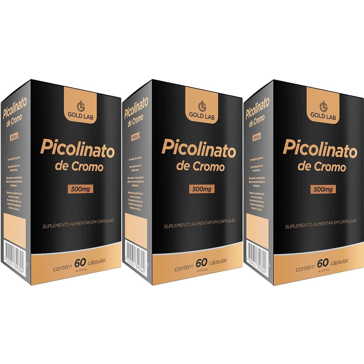 Kit 3X Picolinato de Cromo - 60 C�psulas - Gold Lab