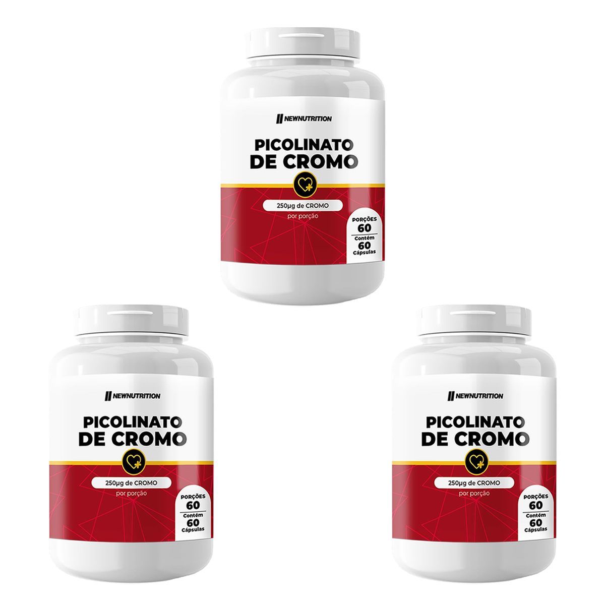Kit 3X Picolinato de Cromo - 60 C�psulas - NewNutrition