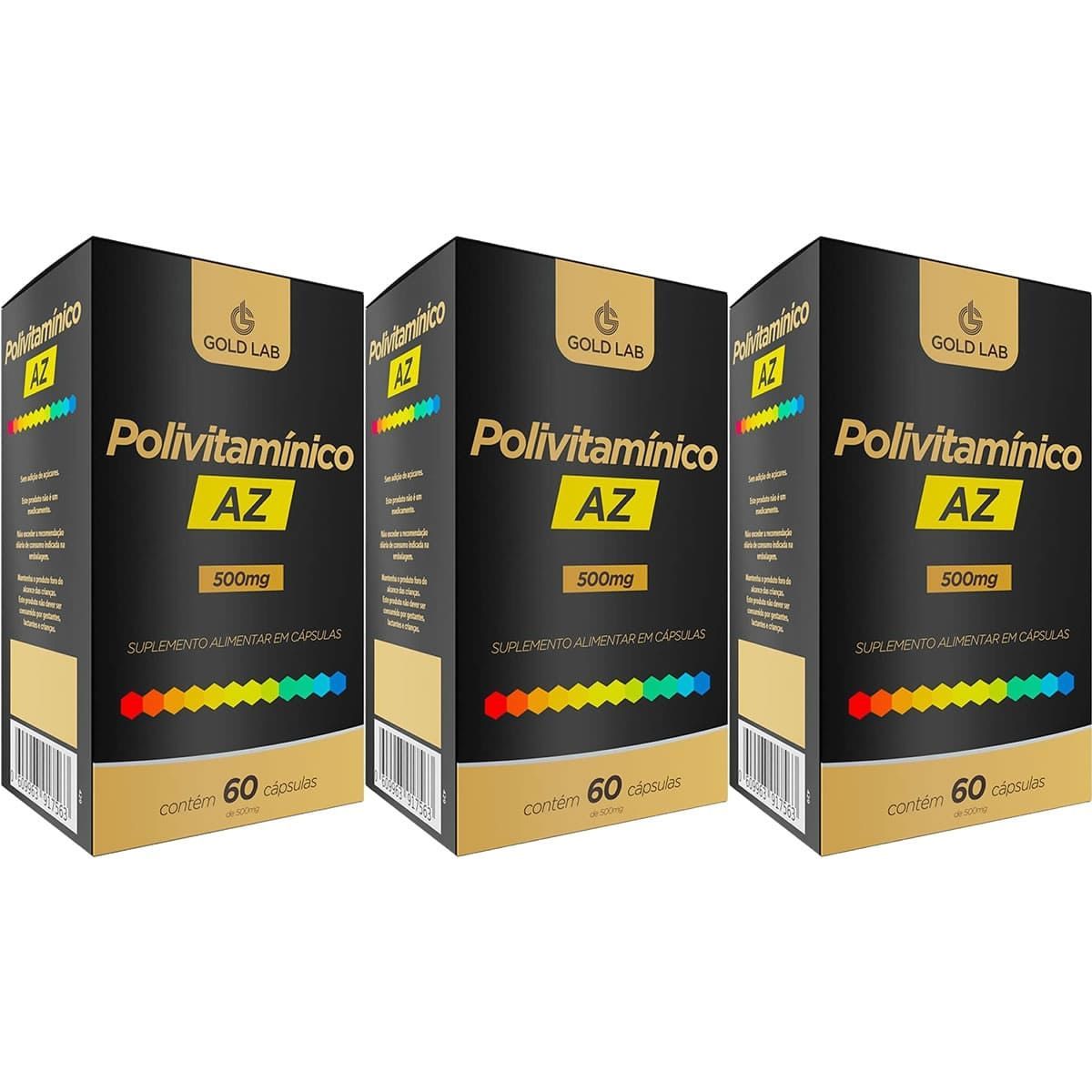 Kit 3X Polivitam�nico AZ - 60 C�psulas - Gold Lab