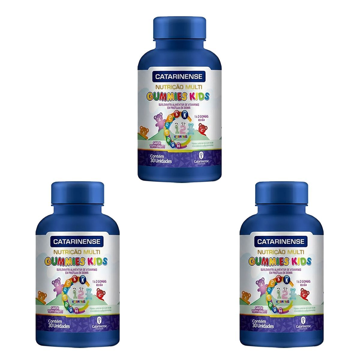 Kit 3X Polivitam�nico Gummies Kids - 30 Gomas Tutti Frutti - Catarinense Nutri��o