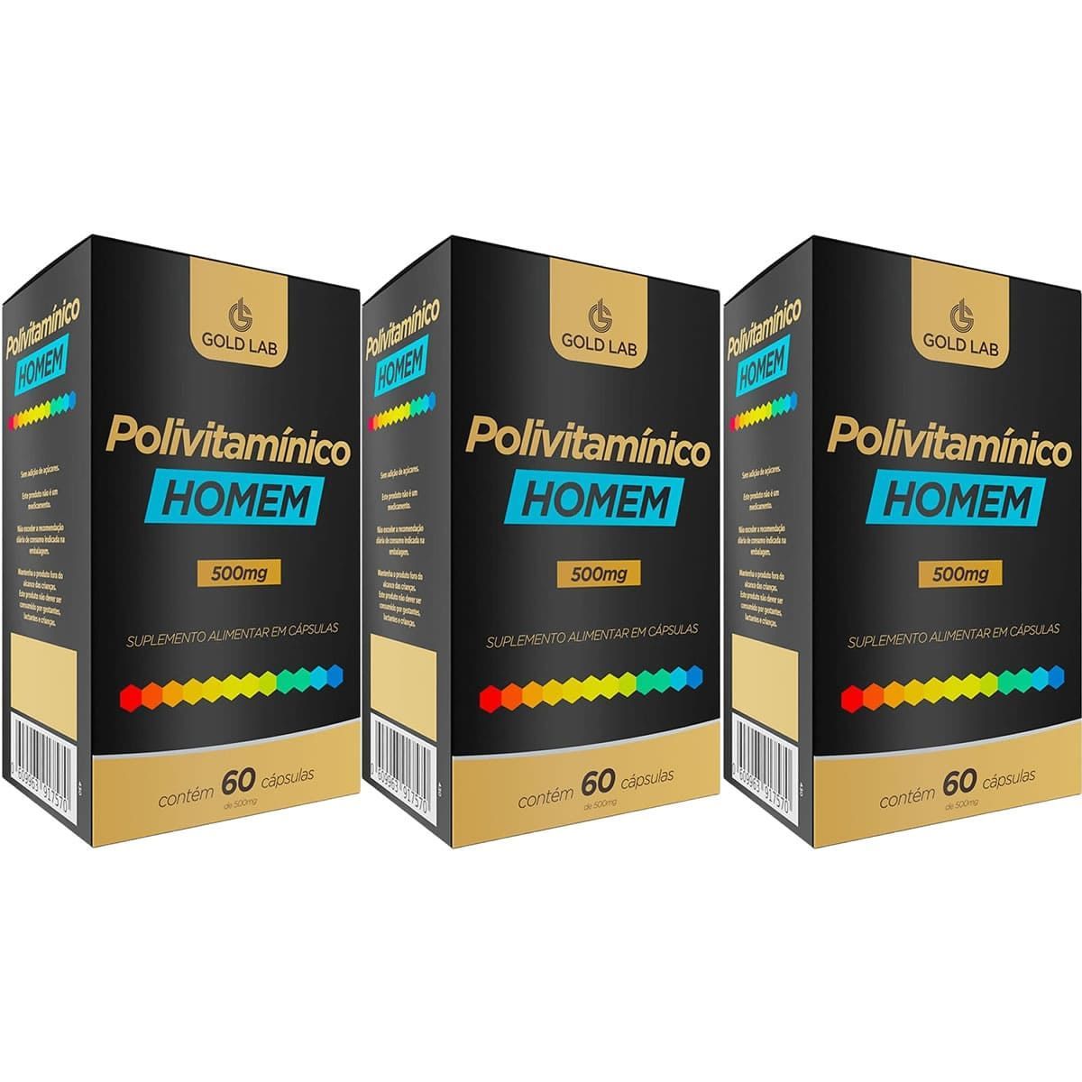 Kit 3X Polivitam�nico Homem - 60 C�psulas - Gold Lab