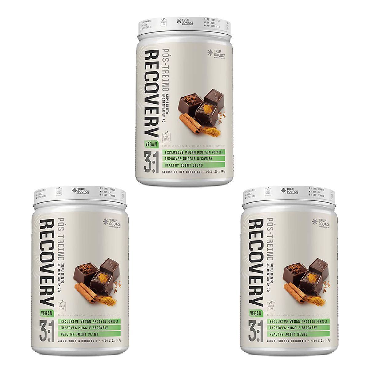 Kit 3X P�s-treino Recovery - 900g Vegan Golden Chocolate - True Source