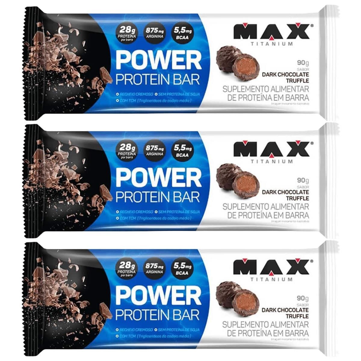 Kit 3X Power Protein Bar - 1 unidade 90g Dark Chocolate Truffle - Max Titanium