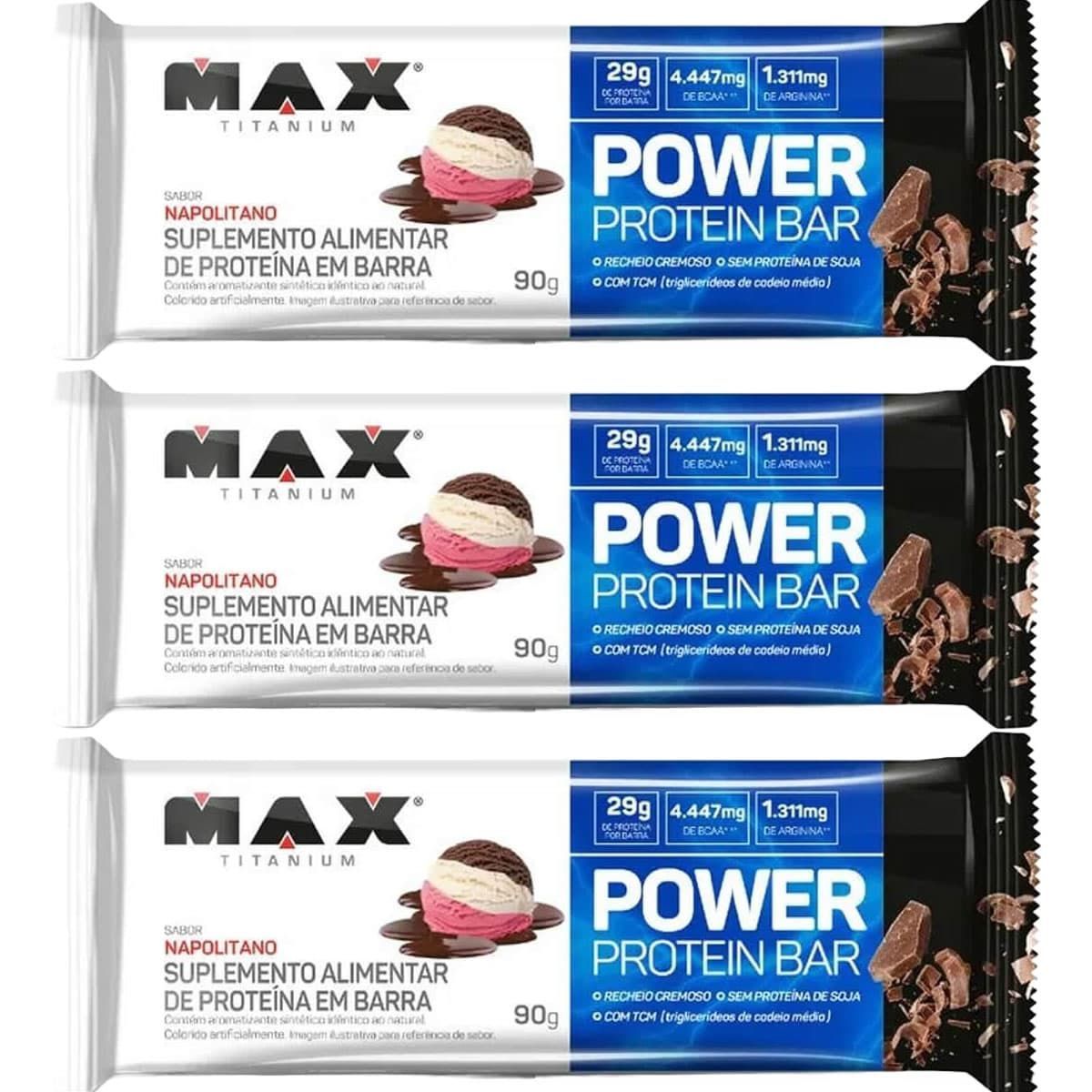 Kit 3X Power Protein Bar - 1 Unidade 90g Napolitano - Max Titanium