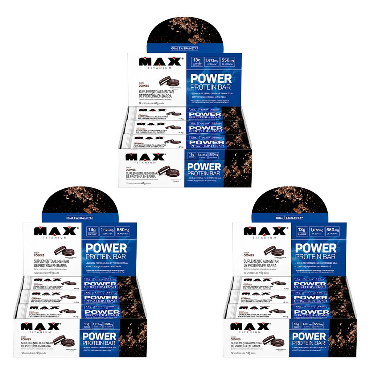 Kit 3X Power Protein Bar - 12 unidades 41g Cookies - Max Titanium