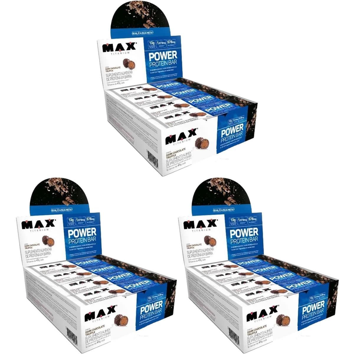 Kit 3X Power Protein Bar - 12 unidades 41g Dark Chocolate Truffle - Max Titanium