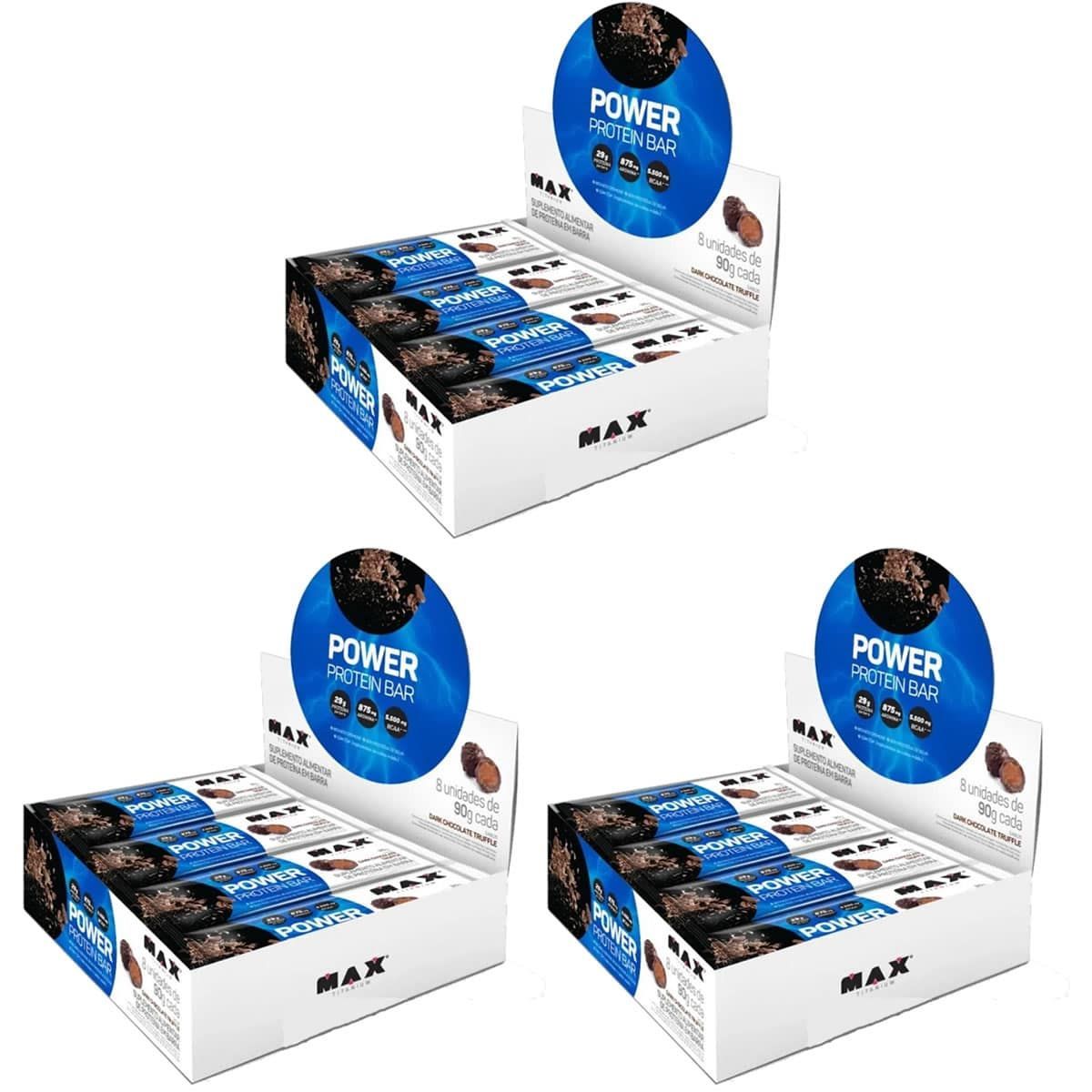 Kit 3X Power Protein Bar - 12 unidades 41g Dark Chocolate truffles - Max Titanium