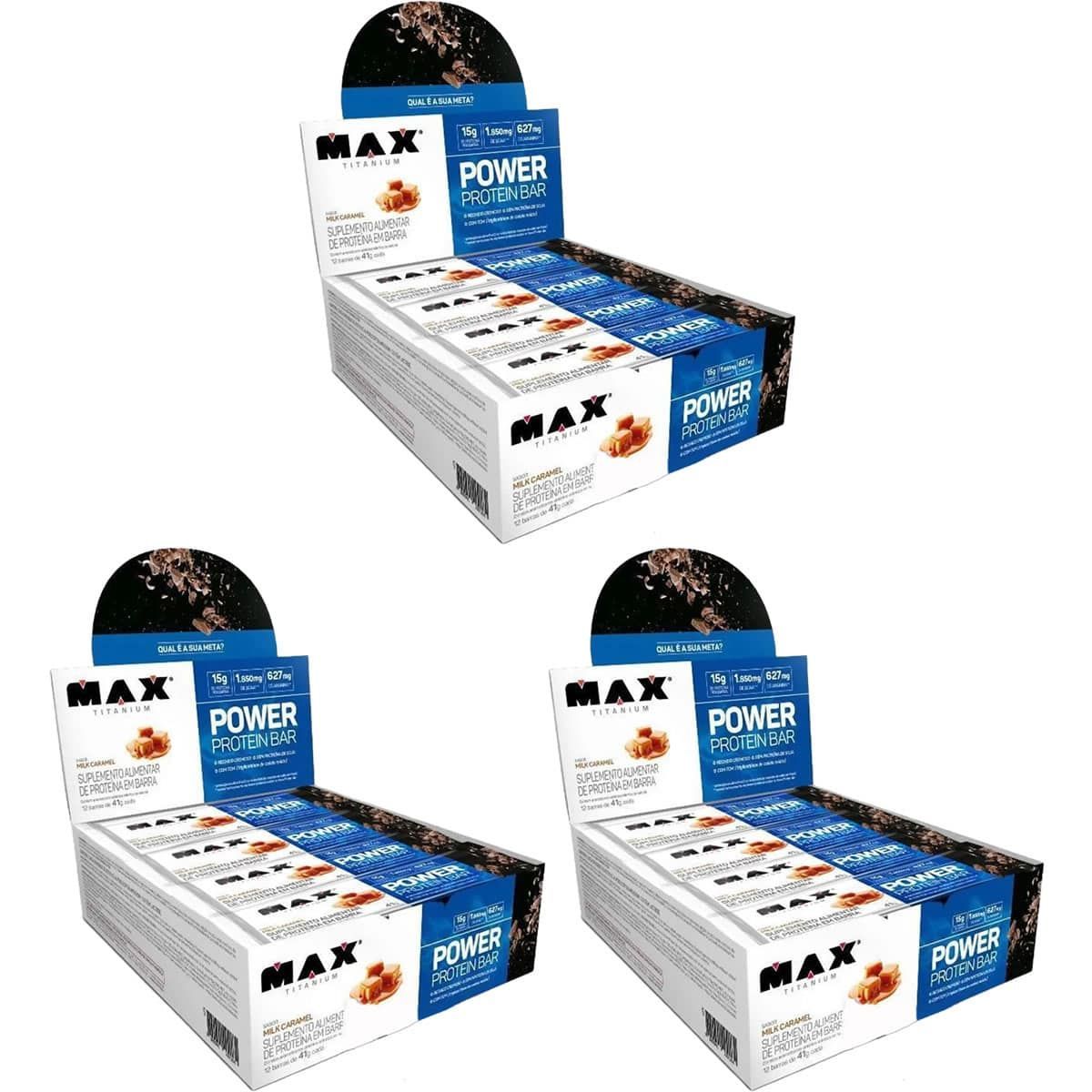 Kit 3X Power Protein Bar - 12 unidades 41g Milk Caramel - Max Titanium