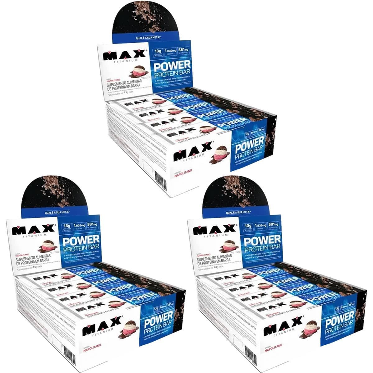 Kit 3X Power Protein Bar - 12 Unidades 41g Napolitano - Max Titanium