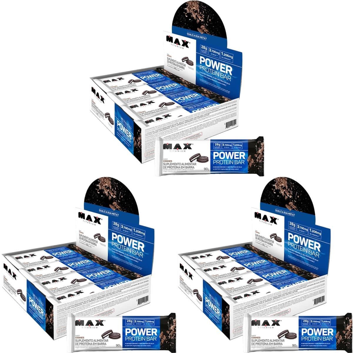 Kit 3X Power Protein Bar - 8 unidades 90g Cookies - Max Titanium