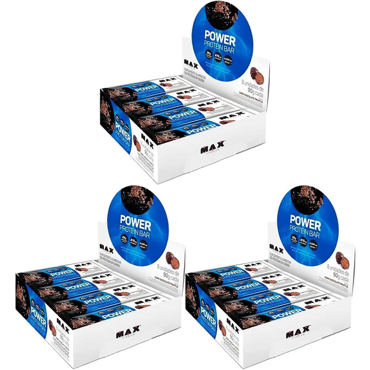 Kit 3X Power Protein Bar - 8 unidades 90g Dark Chocolate Truffle - Max Titanium