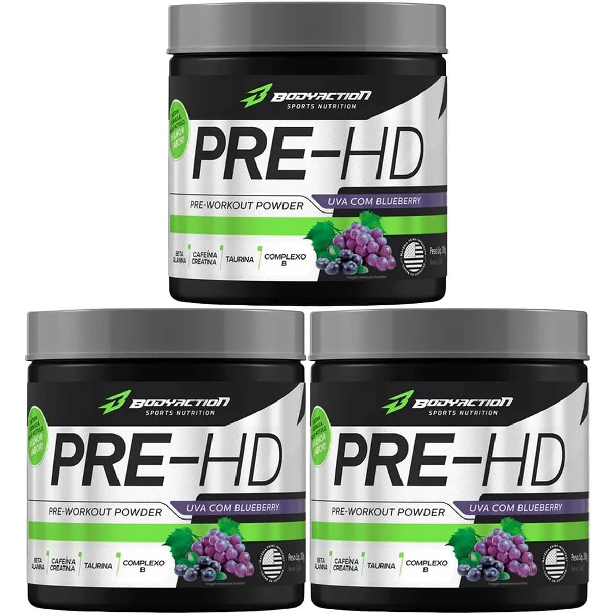 Kit 3X Pre-HD - 200g Uva Com Blueberry - BodyAction