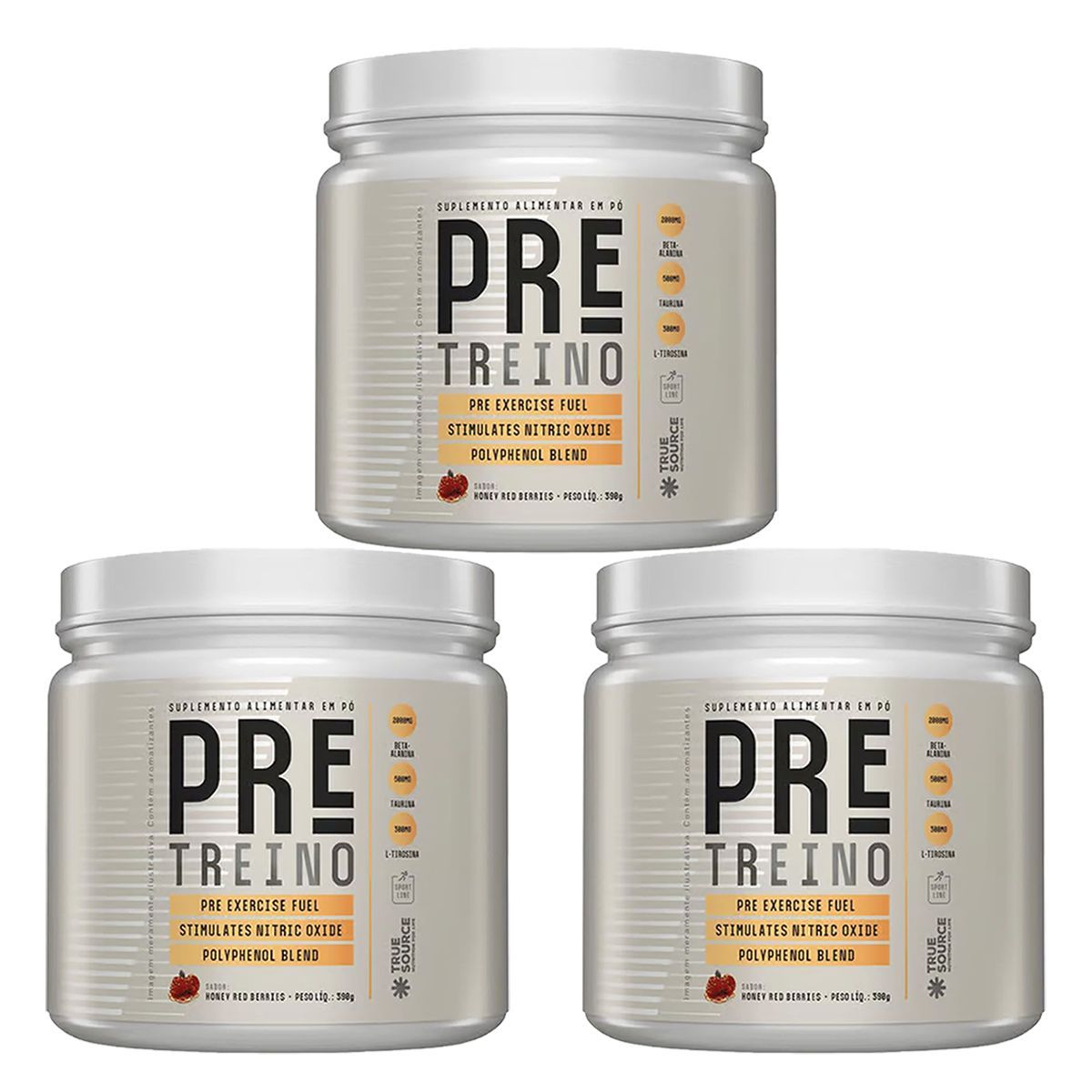Kit 3X Pr� Treino - 390g Honey Red Berries Ginger - True Source