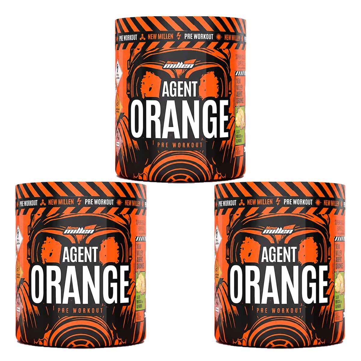 Kit 3X Pre Workout Agent Orange - 250g Abacaxi com Gengibre - New Millen