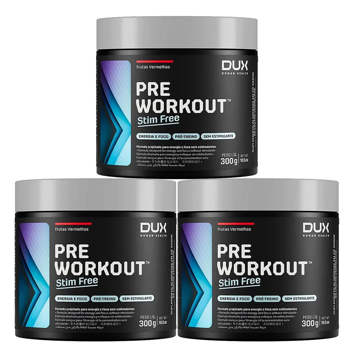 Kit 3X Pre Workout Stim Free - 300g Frutas Vermelhas - Dux Human Health