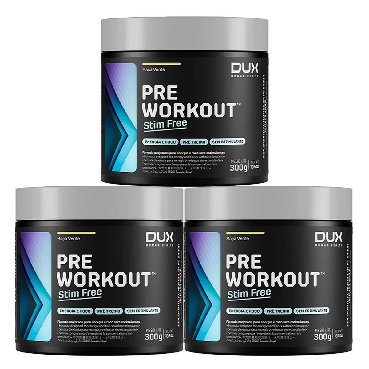 Kit 3X Pre Workout Stim Free - 300g Ma�� Verde - Dux Human Health
