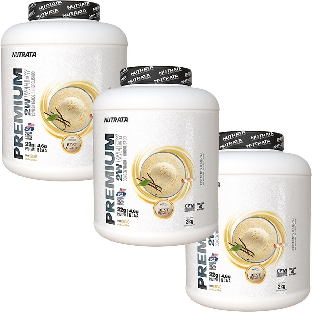 Kit 3X Premium 2w Whey - 2000g Baunilha - Nutrata