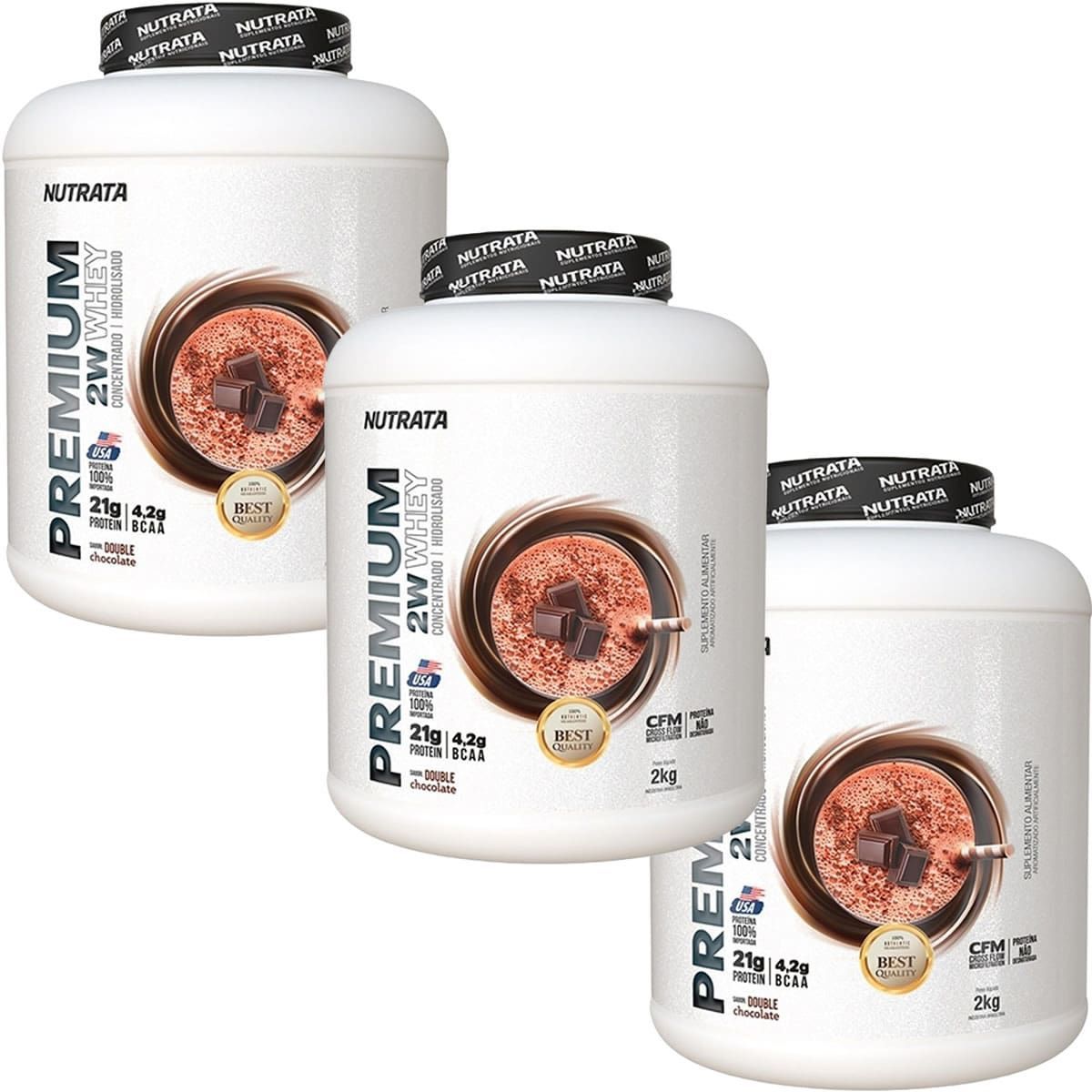 Kit 3X Premium 2w Whey - 2000g Double Chocolate - Nutrata