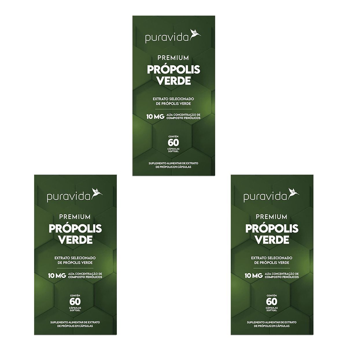 Kit 3X Premium Pr�polis Verde - 60 C�psulas - Puravida