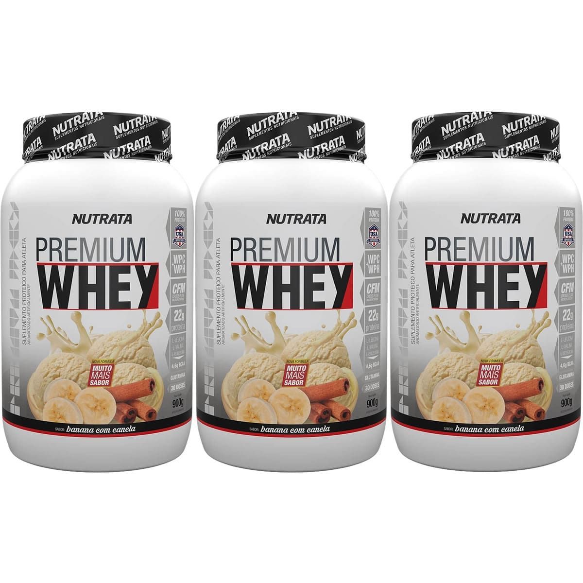 Kit 3X Premium Whey - 900g Banana com Canela - Nutrata