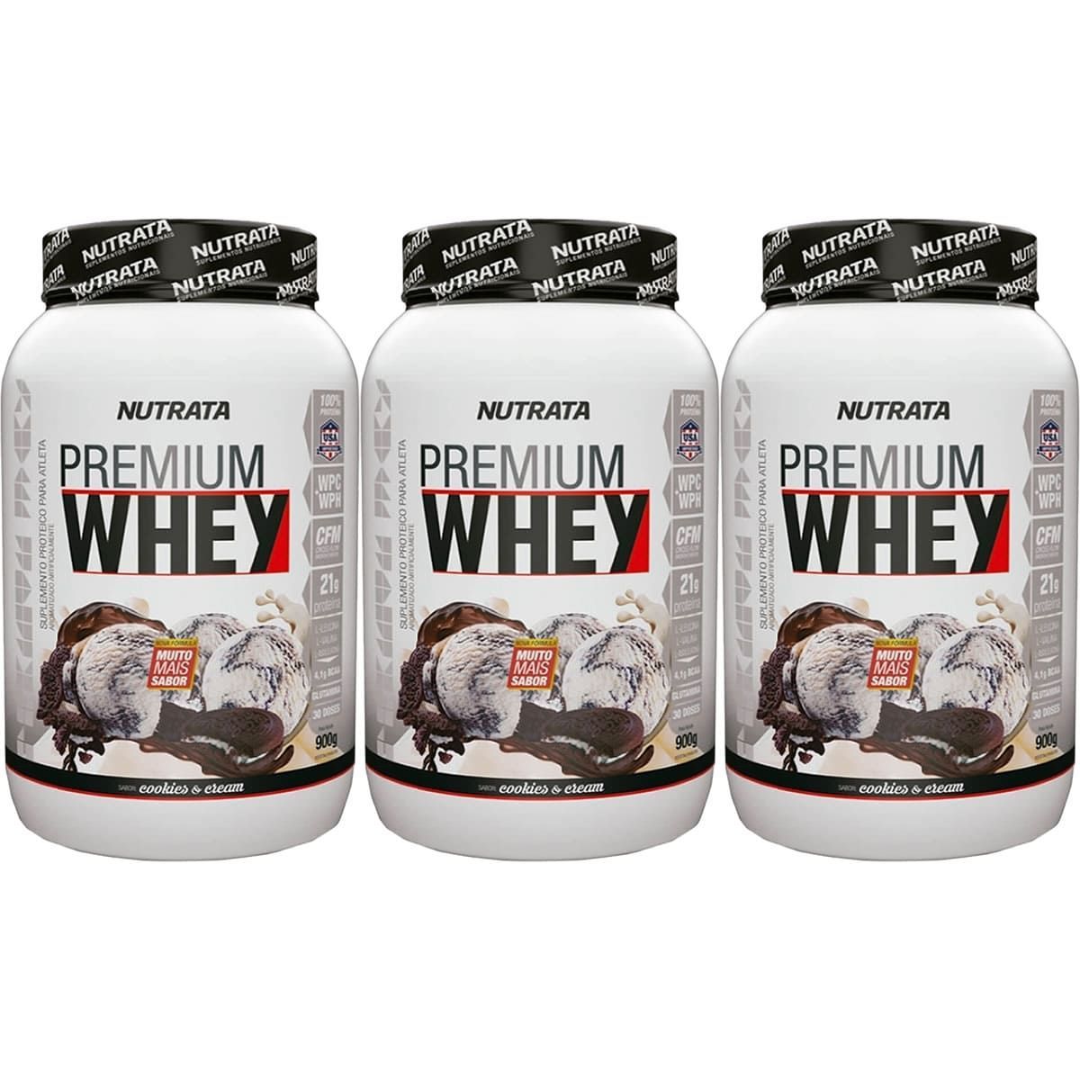 Kit 3X Premium Whey - 900g Cookies & Cream - Nutrata