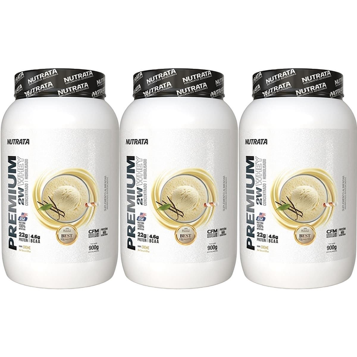 Kit 3X Premium Whey - 900g  Creme De Baunilha - Nutrata