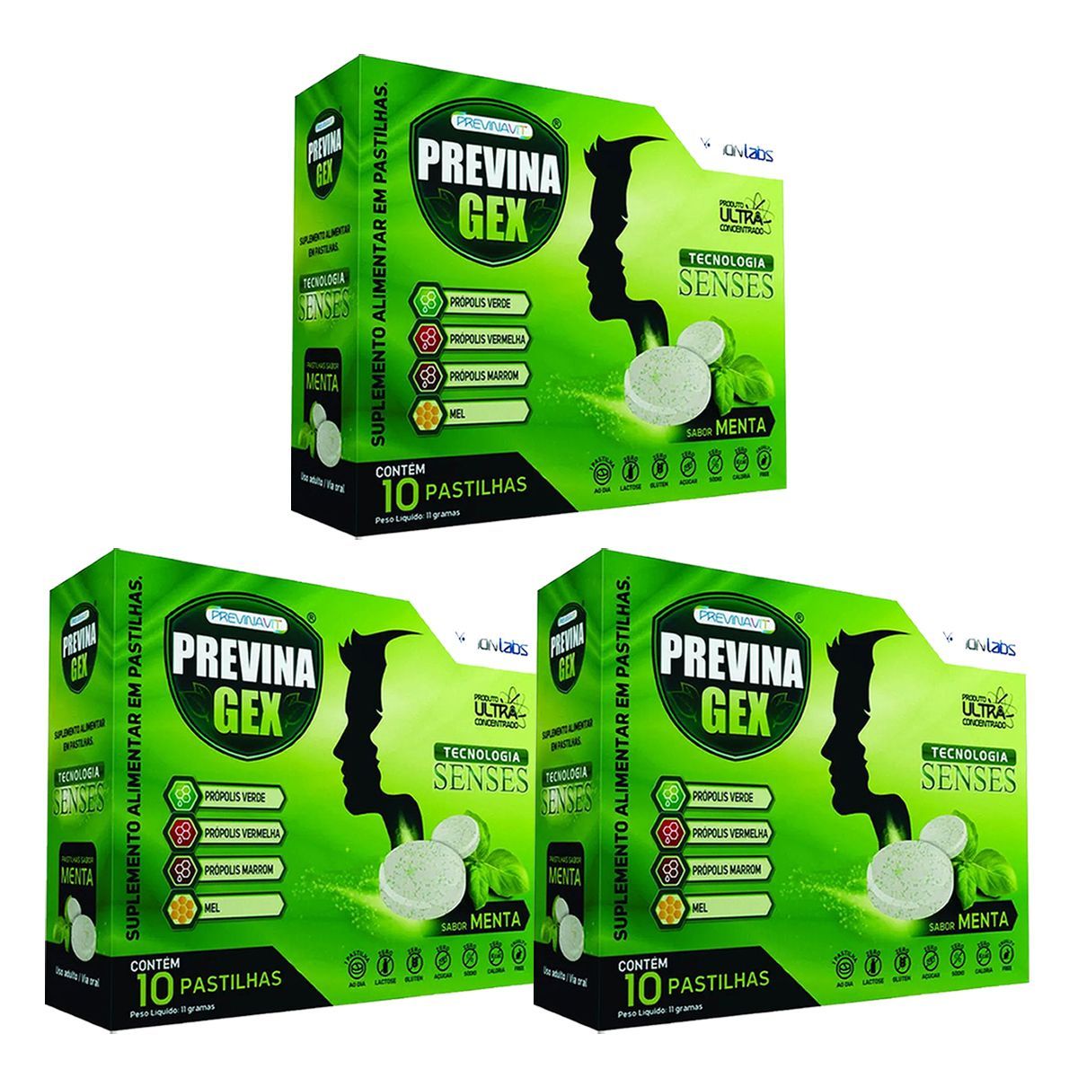 Kit 3X Previna Gex - 10 Pastilhas Menta - IDN Labs