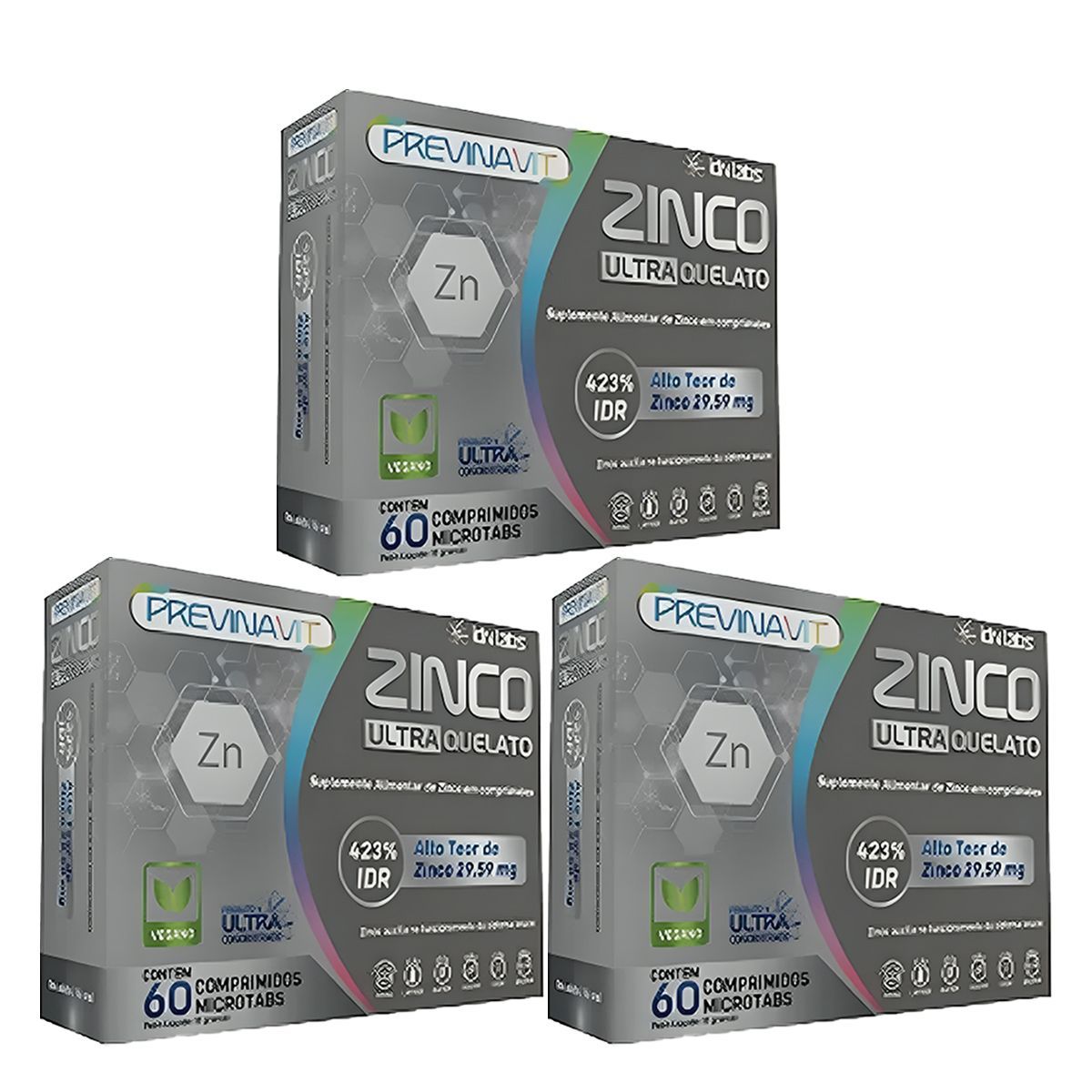 Kit 3X Previnavit C Zinco Quelato Ultra Concentrado - 60 Comprimidos Microtabs - IDN Labs